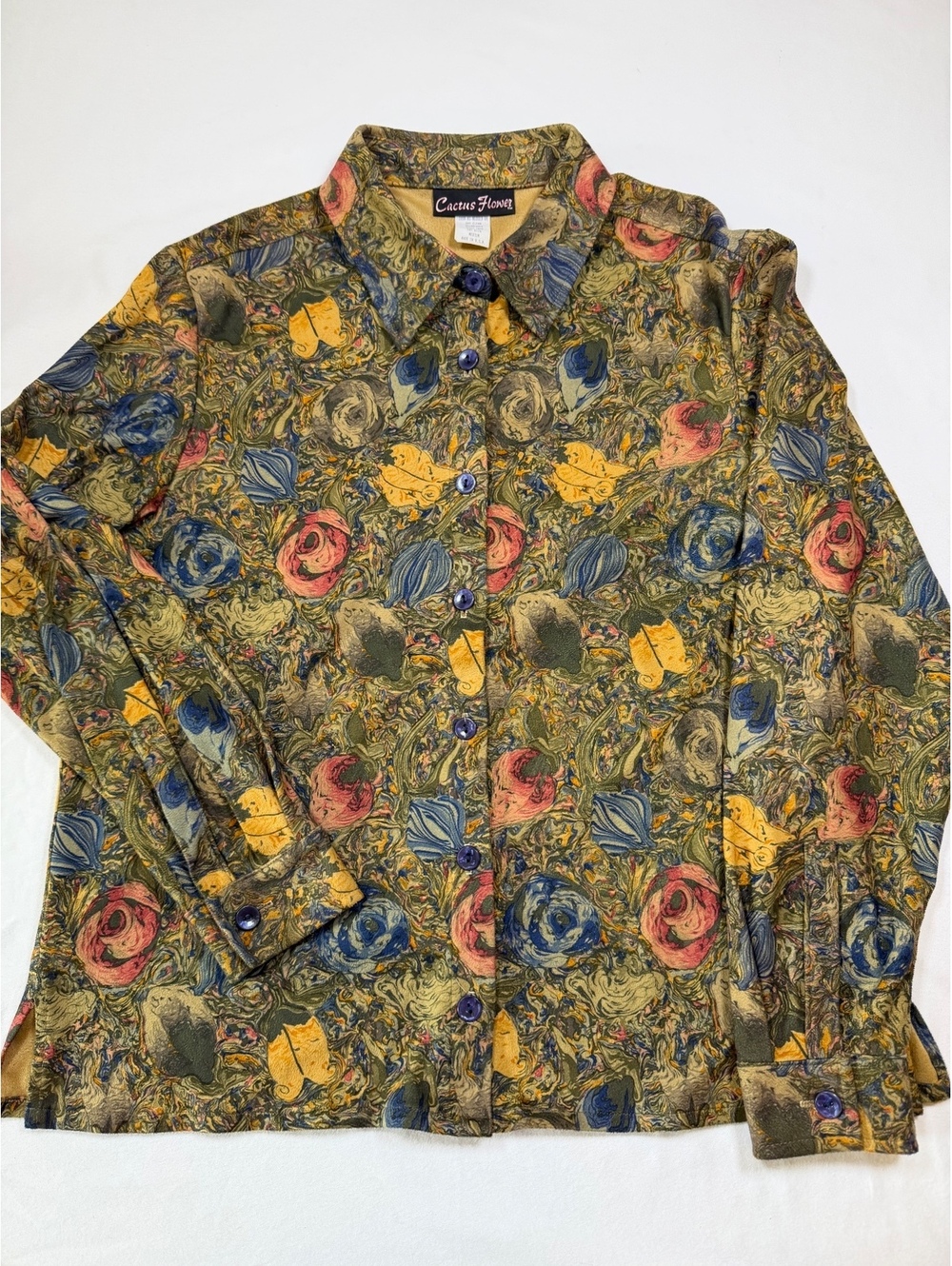 Cactus Flower floral button front blouse
